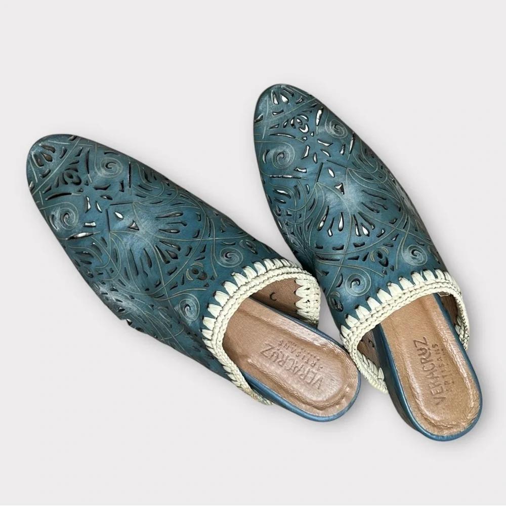 Sundance Vera Cruz Olivetta leather teal mules - Picture 2 of 9